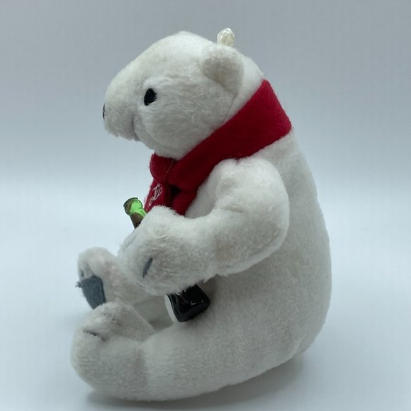 Coca Cola 3" Plush Stuffed Polar Bear Coke bottle in hand Scarf ornament - Picture 6 of 11
